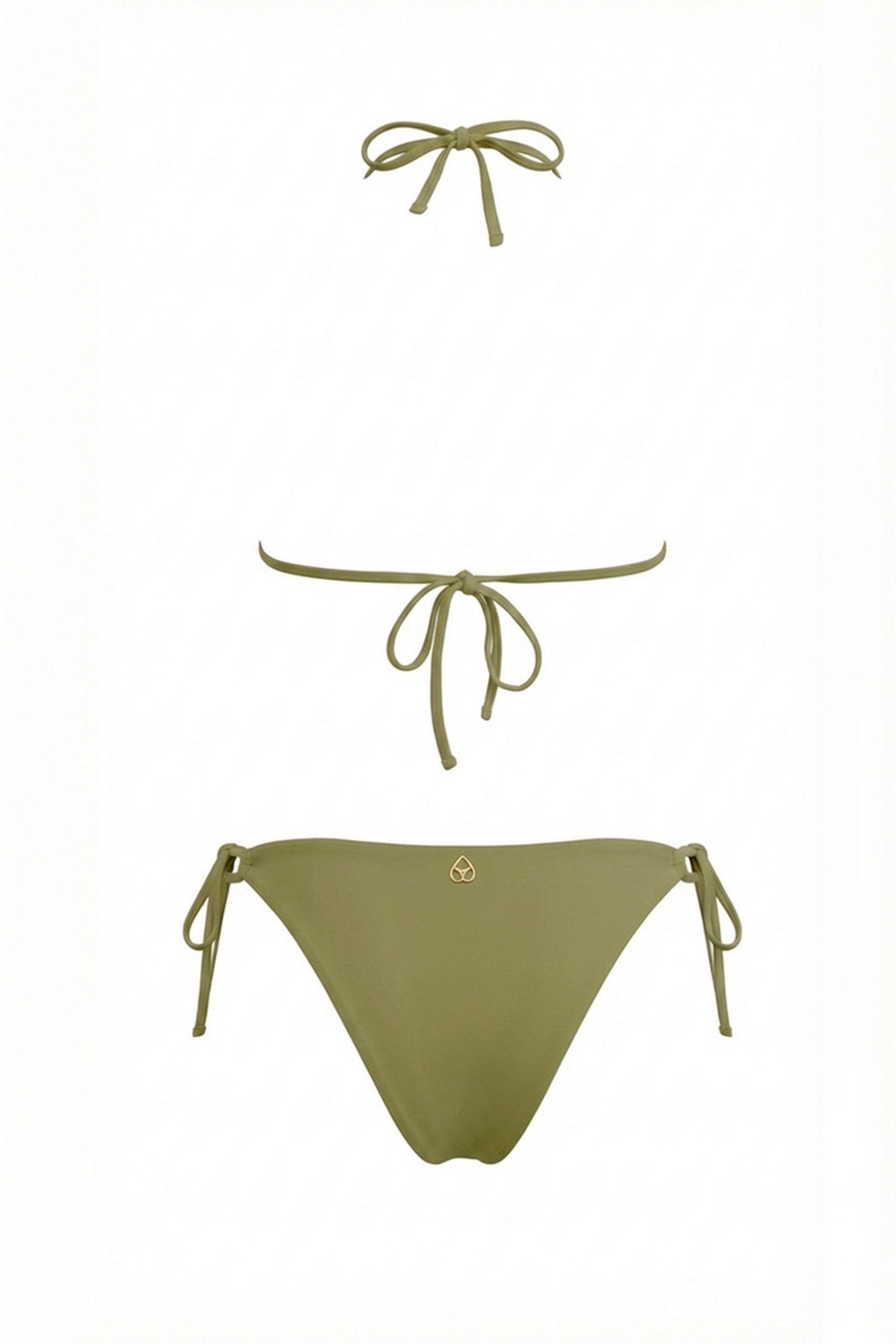 Triangle bikini with Italian-cut briefs, mesh with rhinestones - verde foresta
