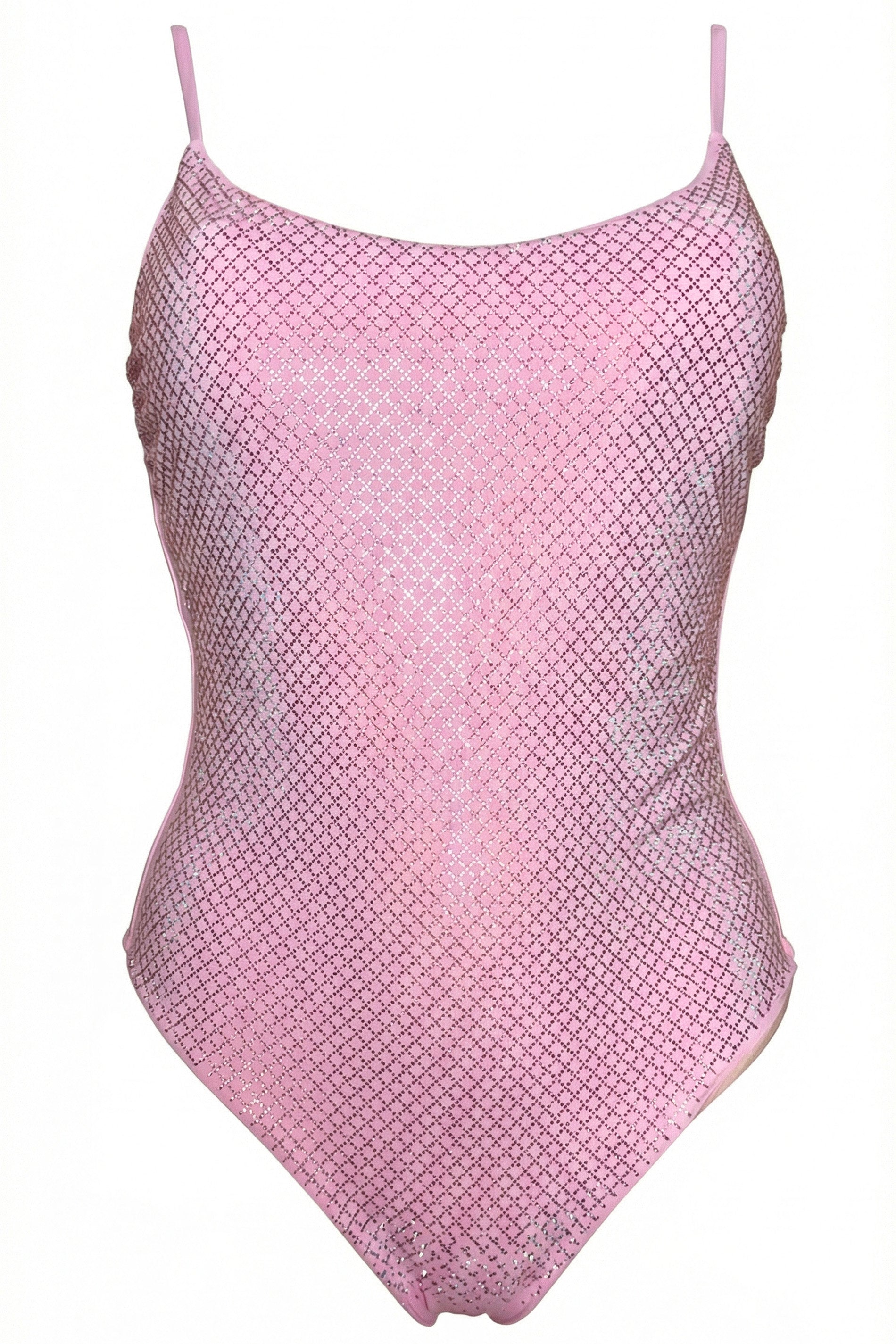 Mesh one-piece swimsuit with rhinestones - rosa flamingo