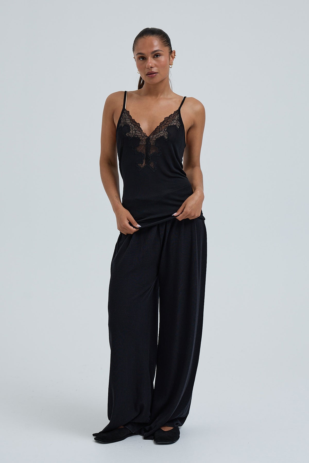 Cami Top Lace Silk - black