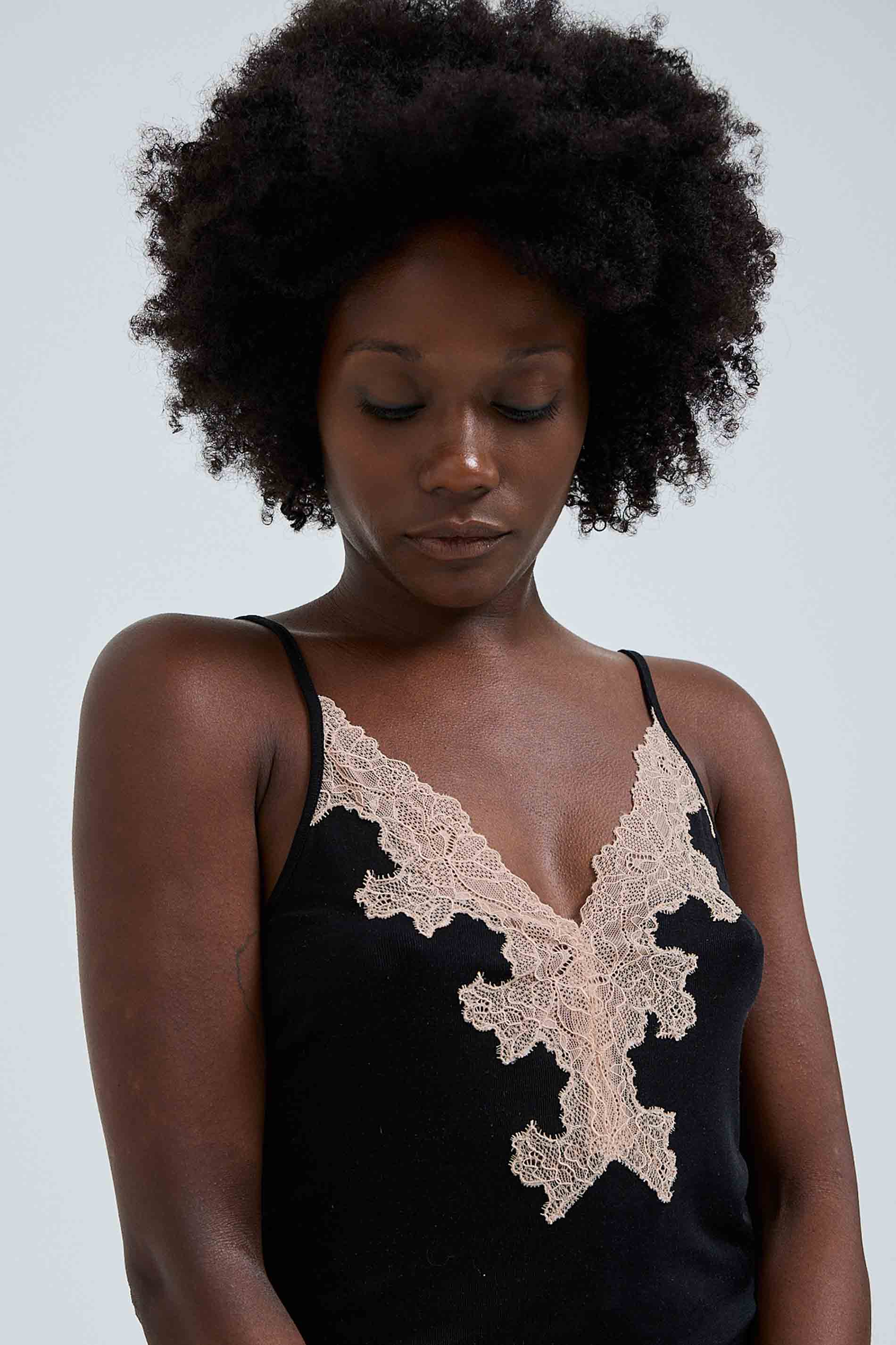 Cami Top Lace Silk - Black with Rosie Beige