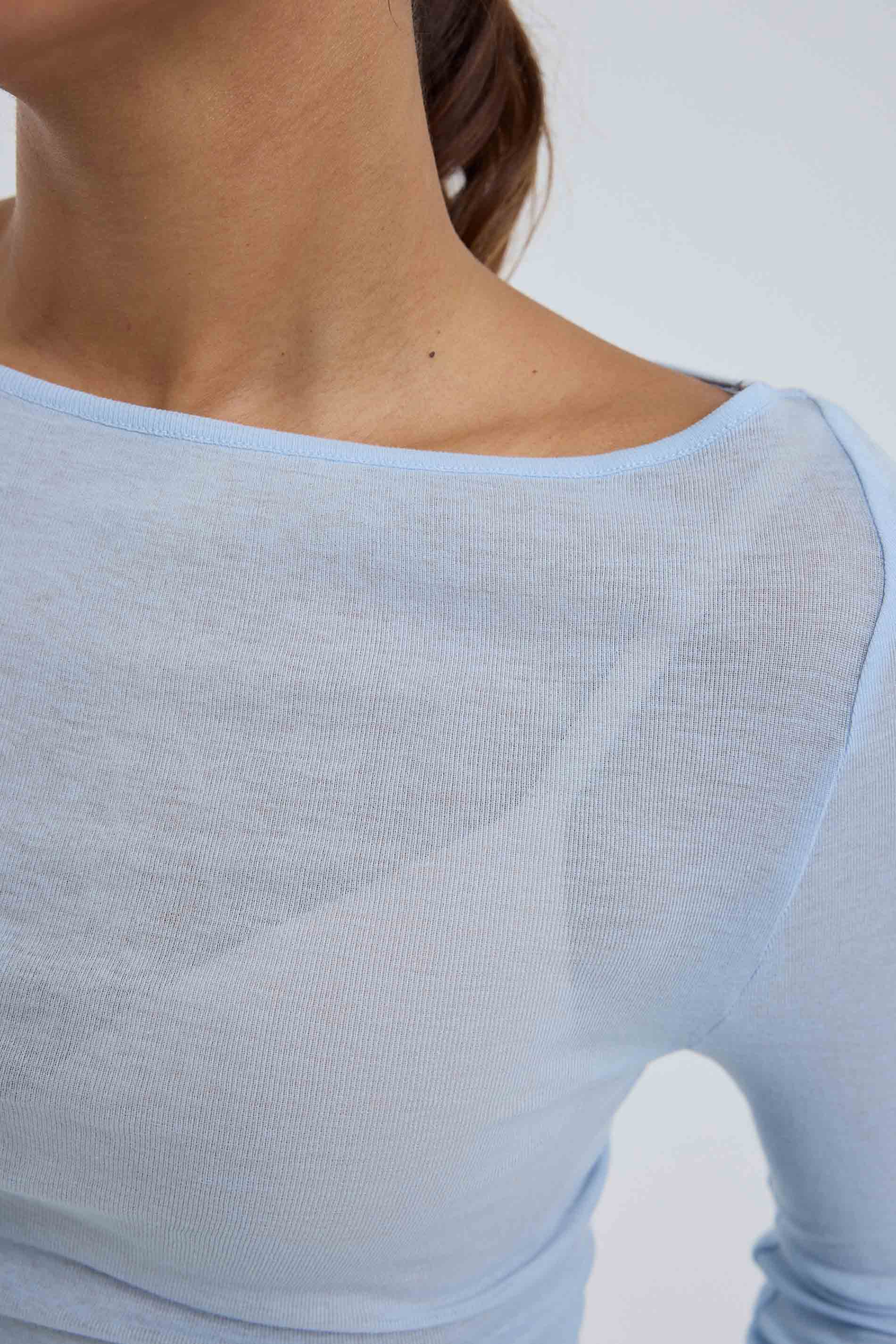 L/S Shirt Cotton Boat Neck - Hazy Sky / detail02