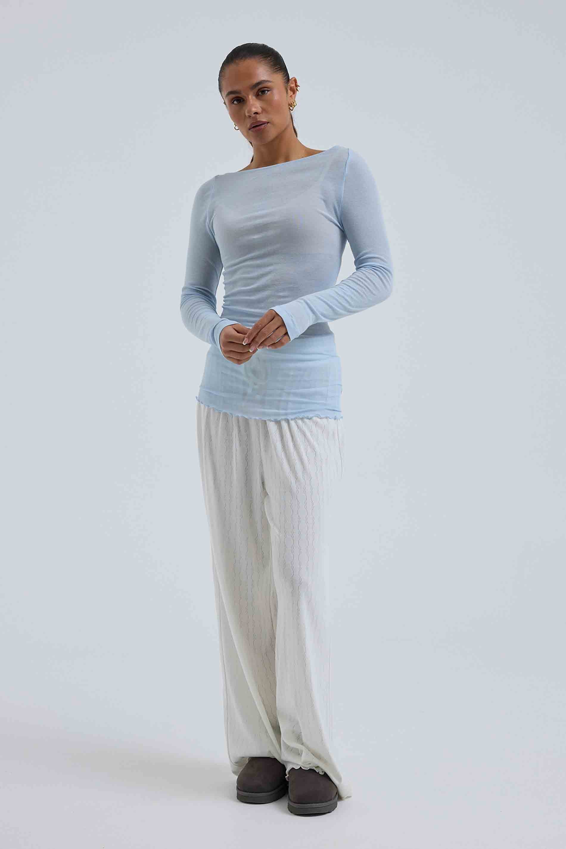 L/S Shirt Cotton Boat Neck - Hazy Sky / set