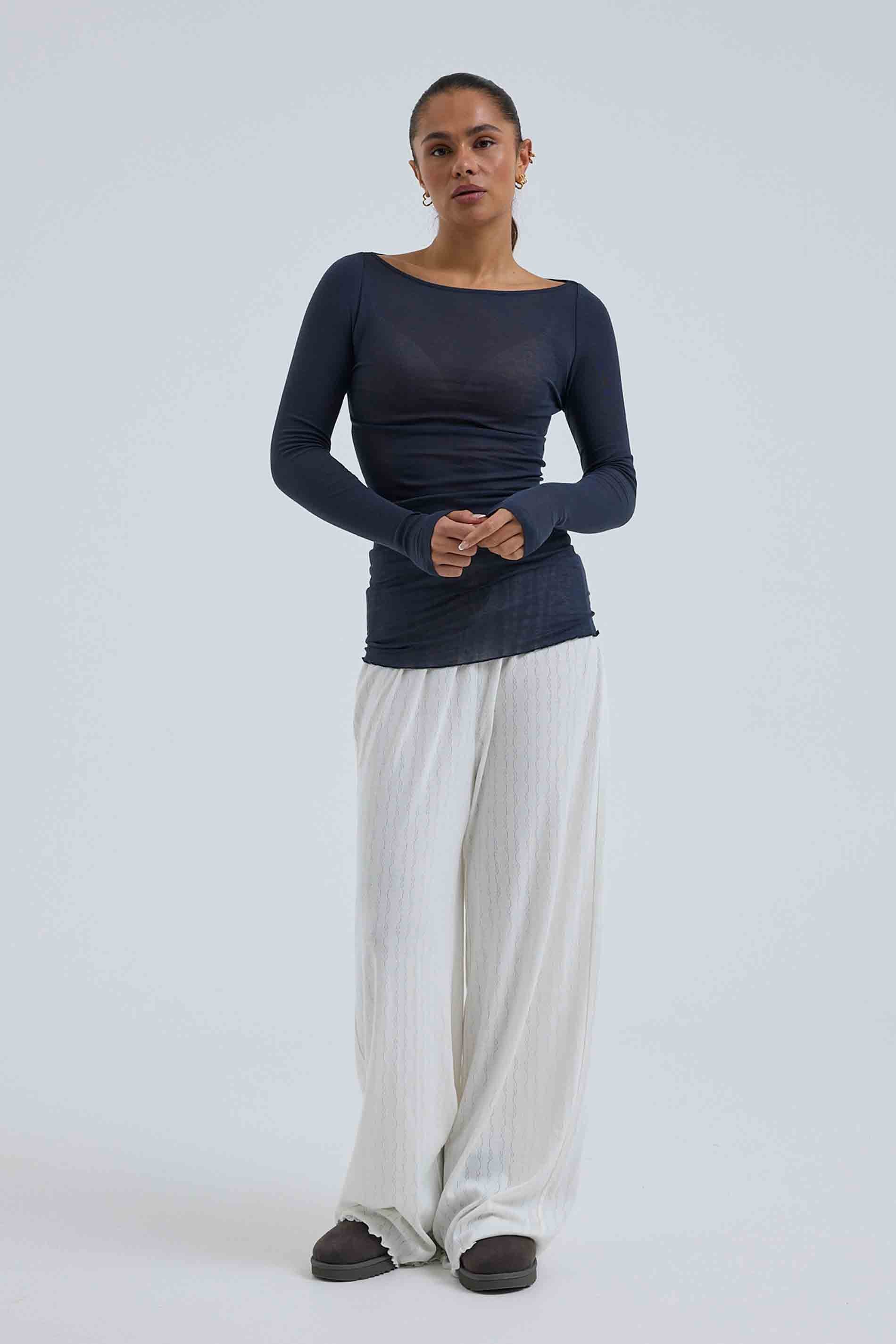 L/S Shirt Cotton Boat Neck - Midnight / set