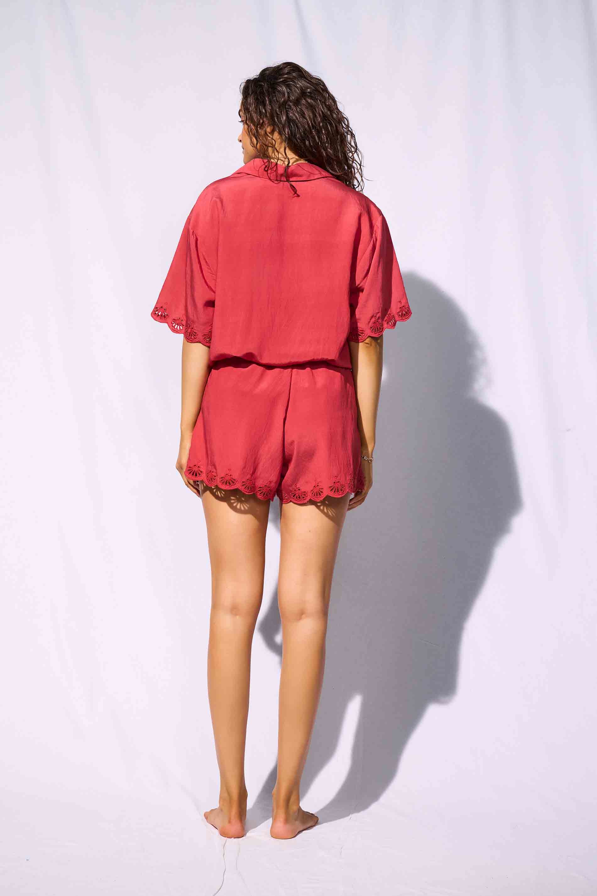 SHORTS WITH EMBROIDERY - CRIMSON DUSK / back