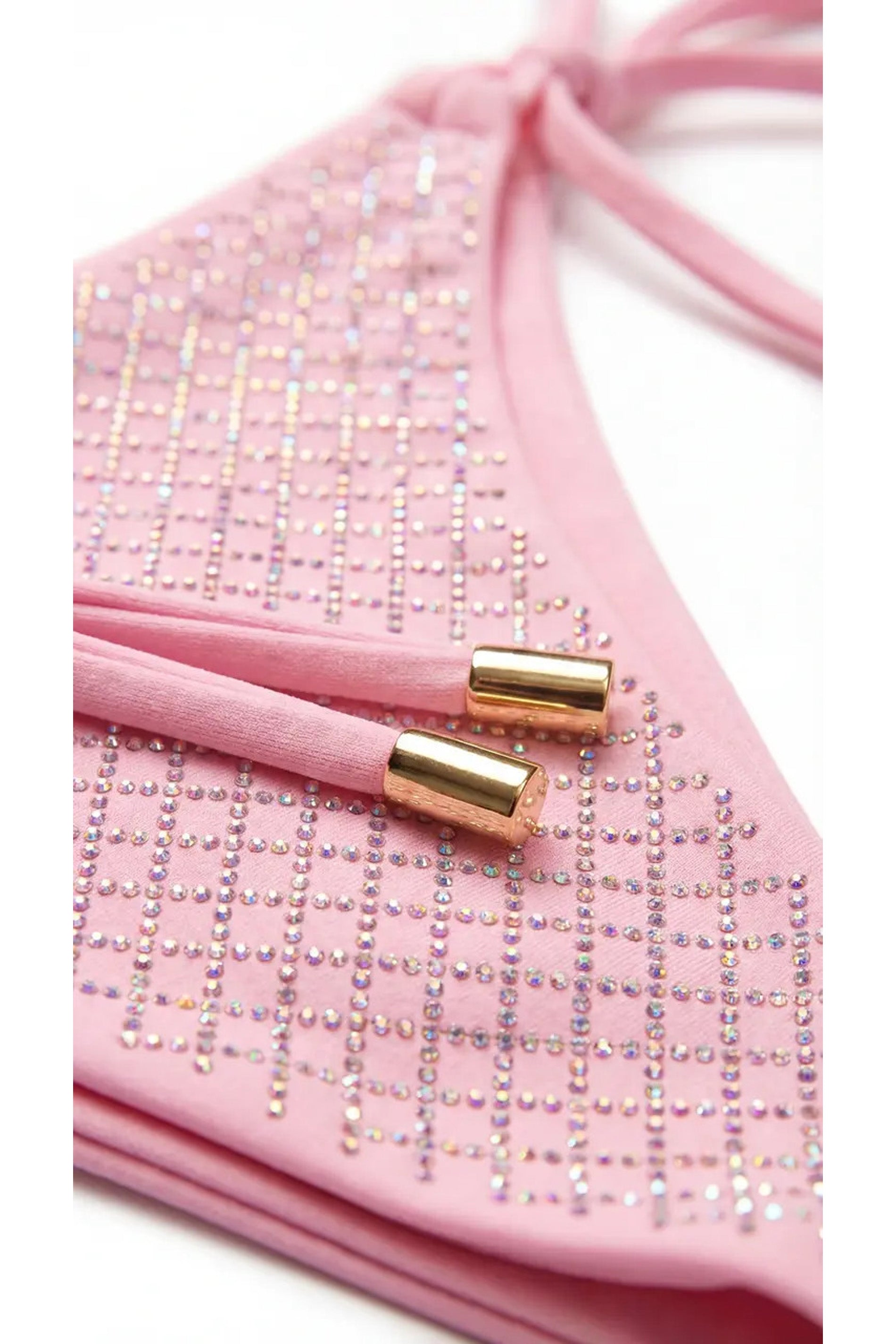 Driehoekige bikini met Italiaans broekje, mesh met strass-steentjes - rosa flamingo