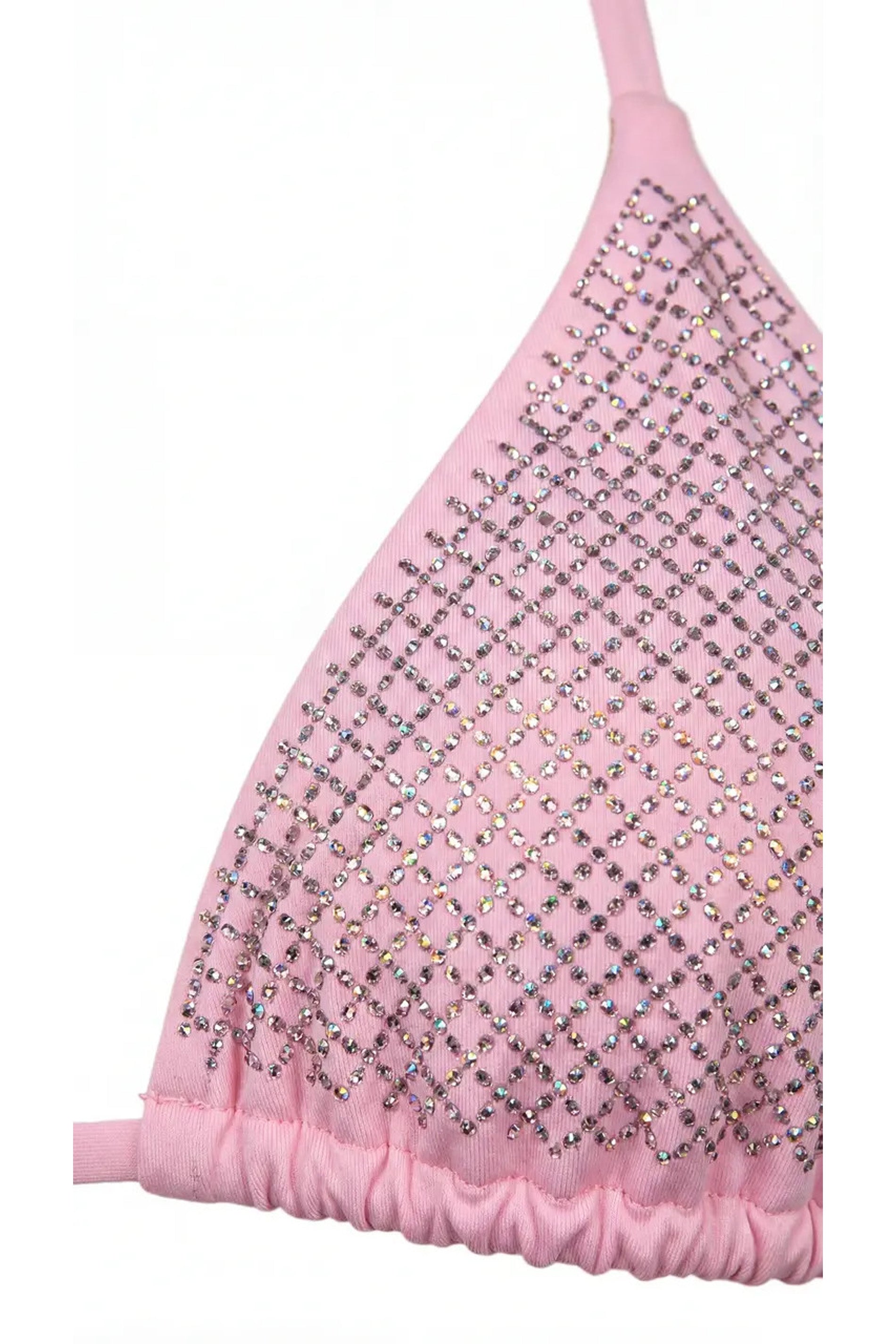 Driehoekige bikini met Italiaans broekje, mesh met strass-steentjes - rosa flamingo