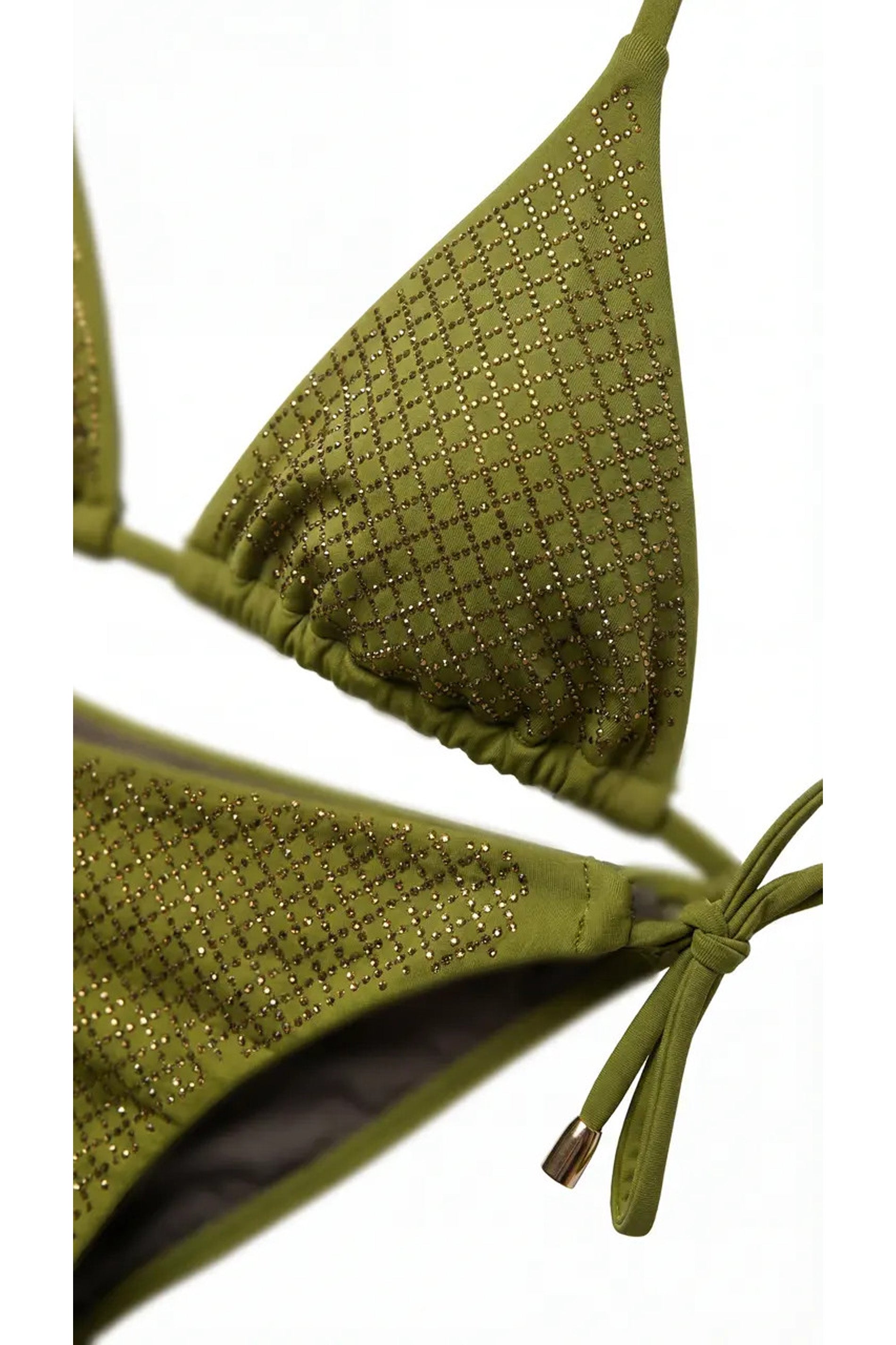 Triangle bikini with Italian-cut briefs, mesh with rhinestones - verde foresta