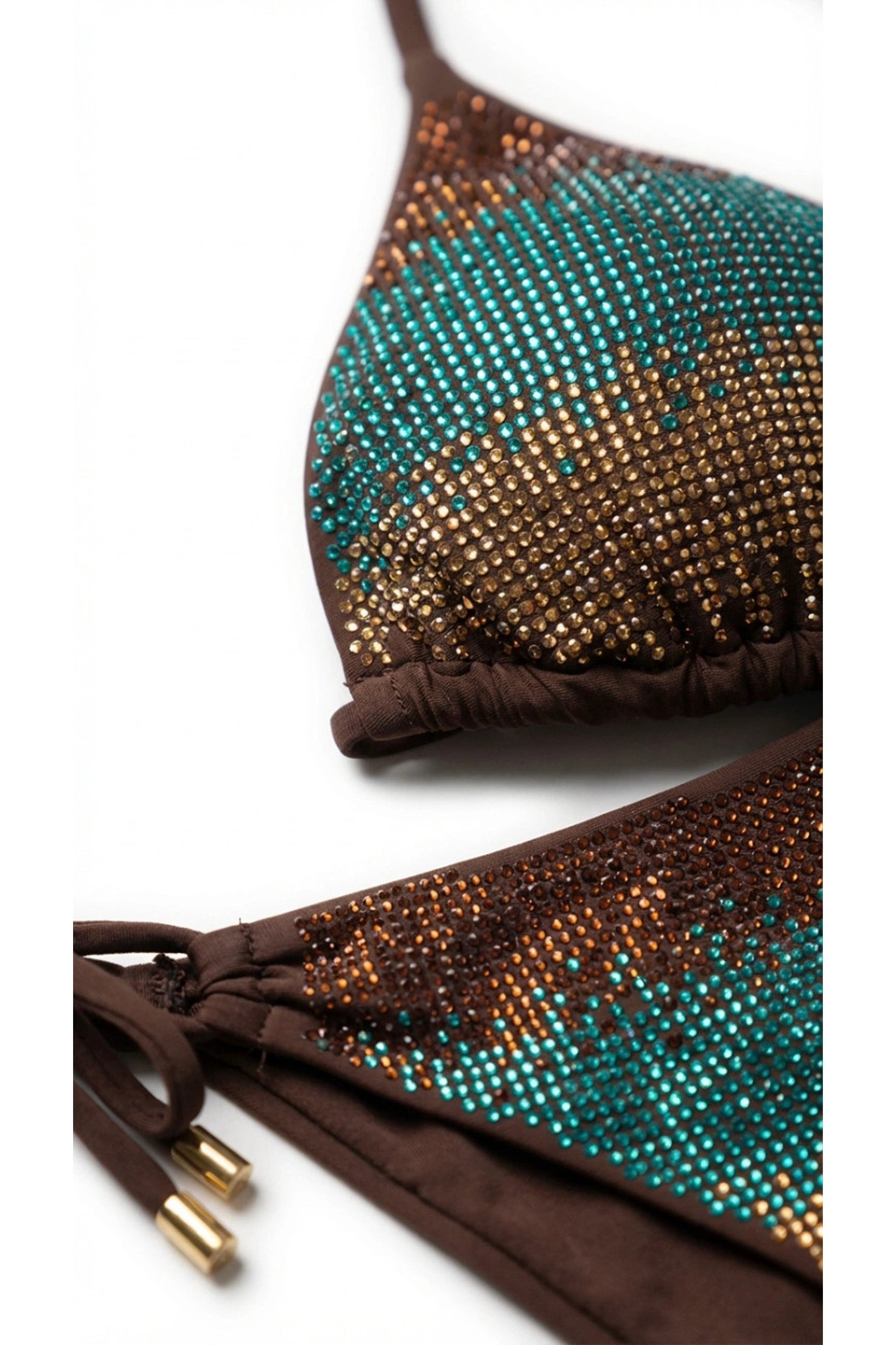 Driekhoekige bikinitop met Italiaanse broek, volledig bezet met strass-steentjes - fafo