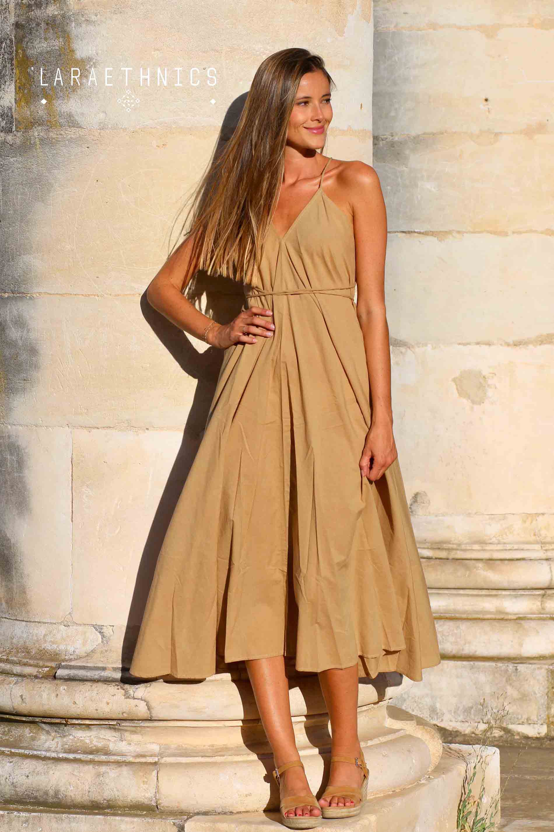 Long Halter Dress with Tie - dune