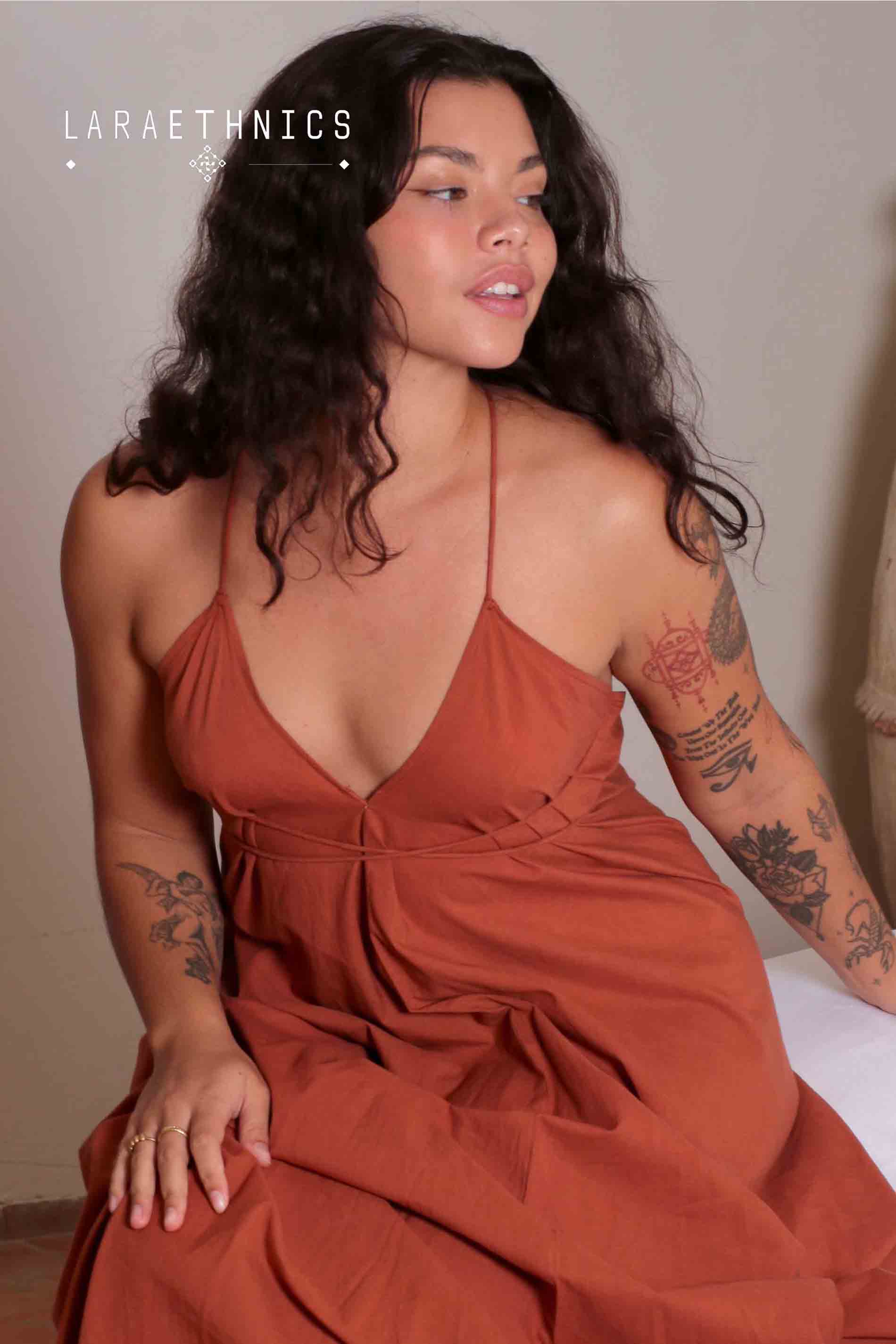 Long Halter Dress with Tie - rust