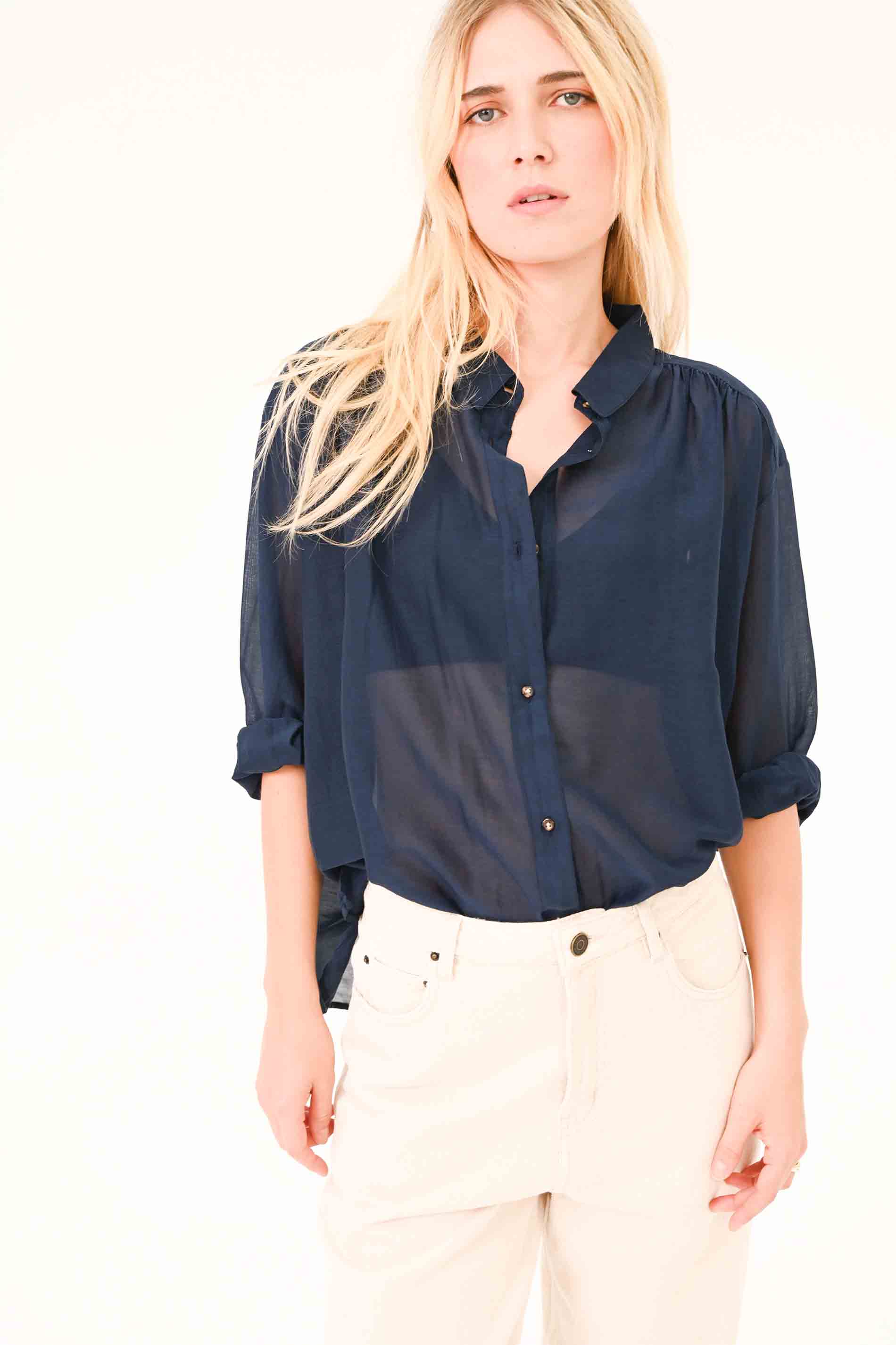 CHEMISE SOIE - BLEU / front