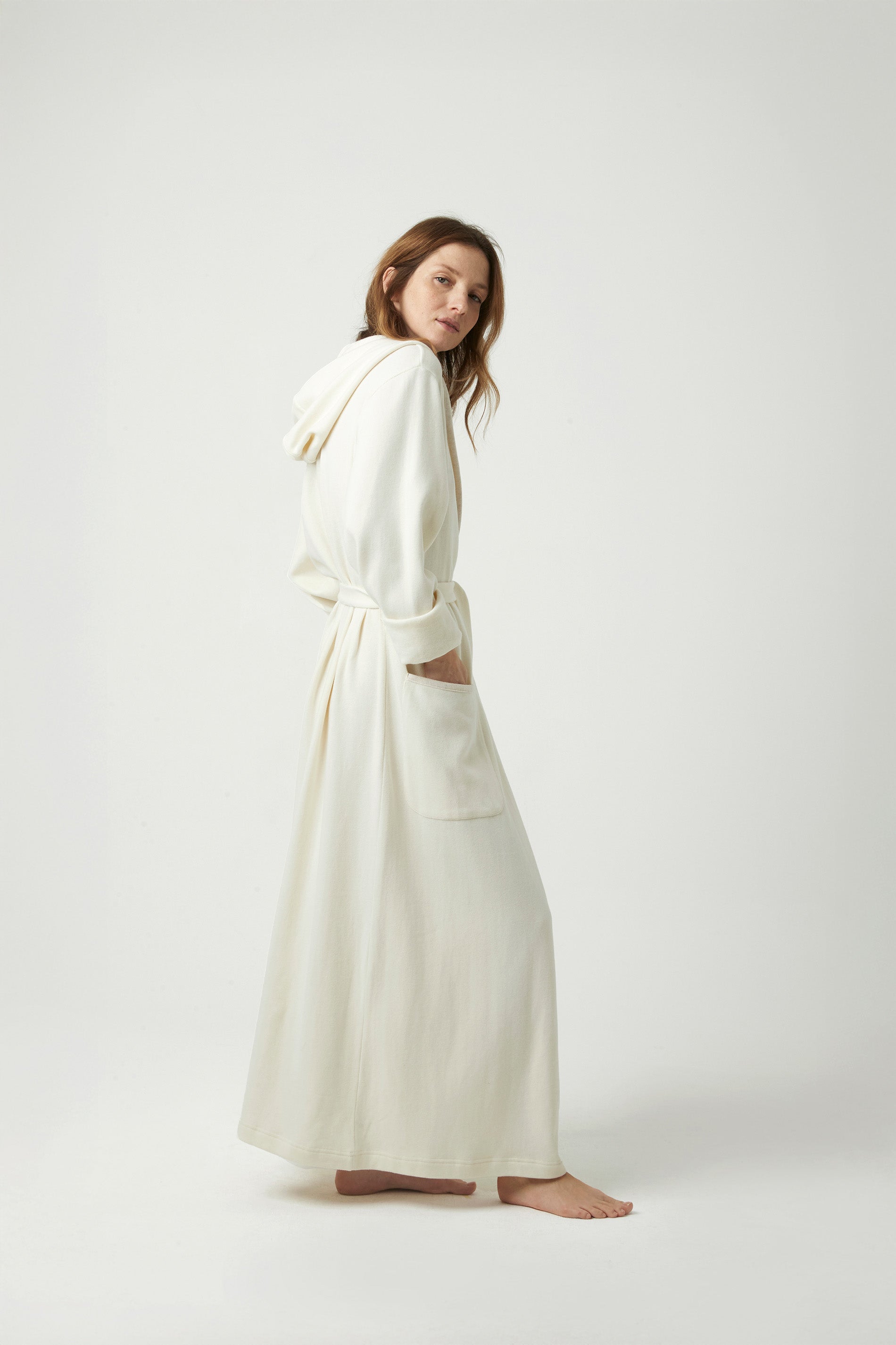 Women's robe knitted - IVORY/BEIGE