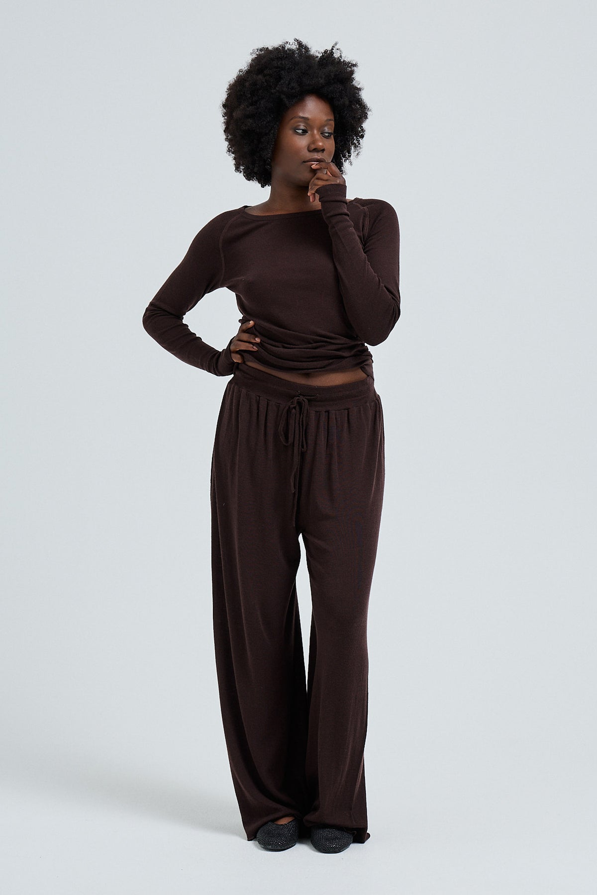 Pants Woolen Barbera - dark brown