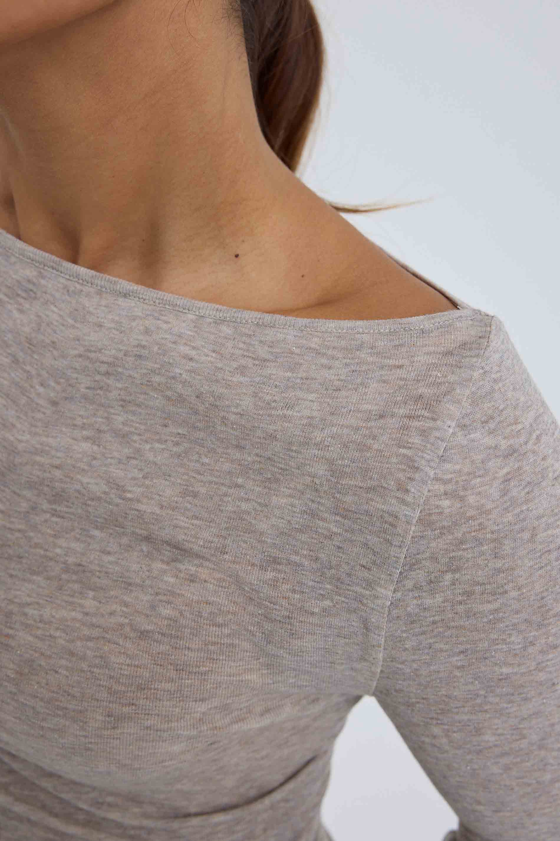 L/S Shirt Cotton Boat Neck - Desert Melange / detail02