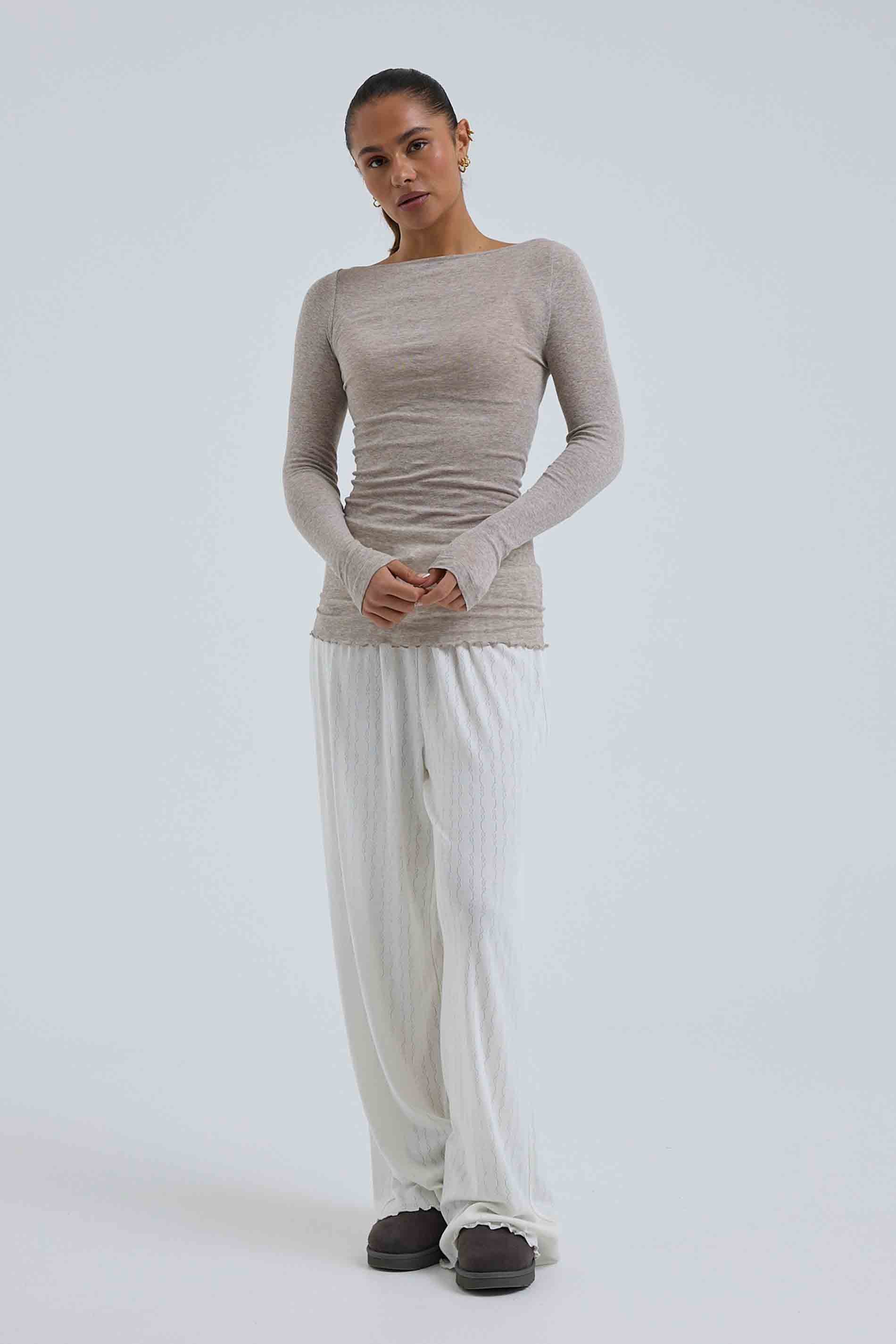 L/S Shirt Cotton Boat Neck - Desert Melange / set