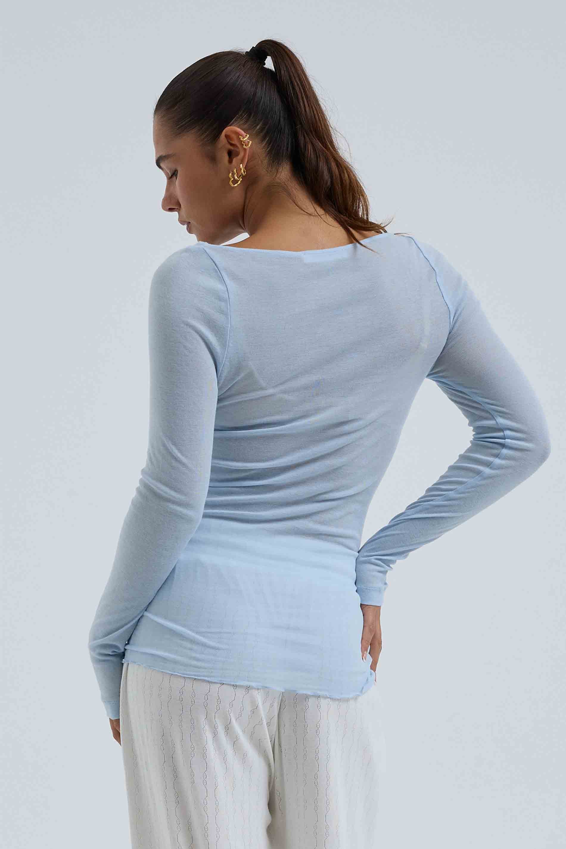 L/S Shirt Cotton Boat Neck - Hazy Sky / back