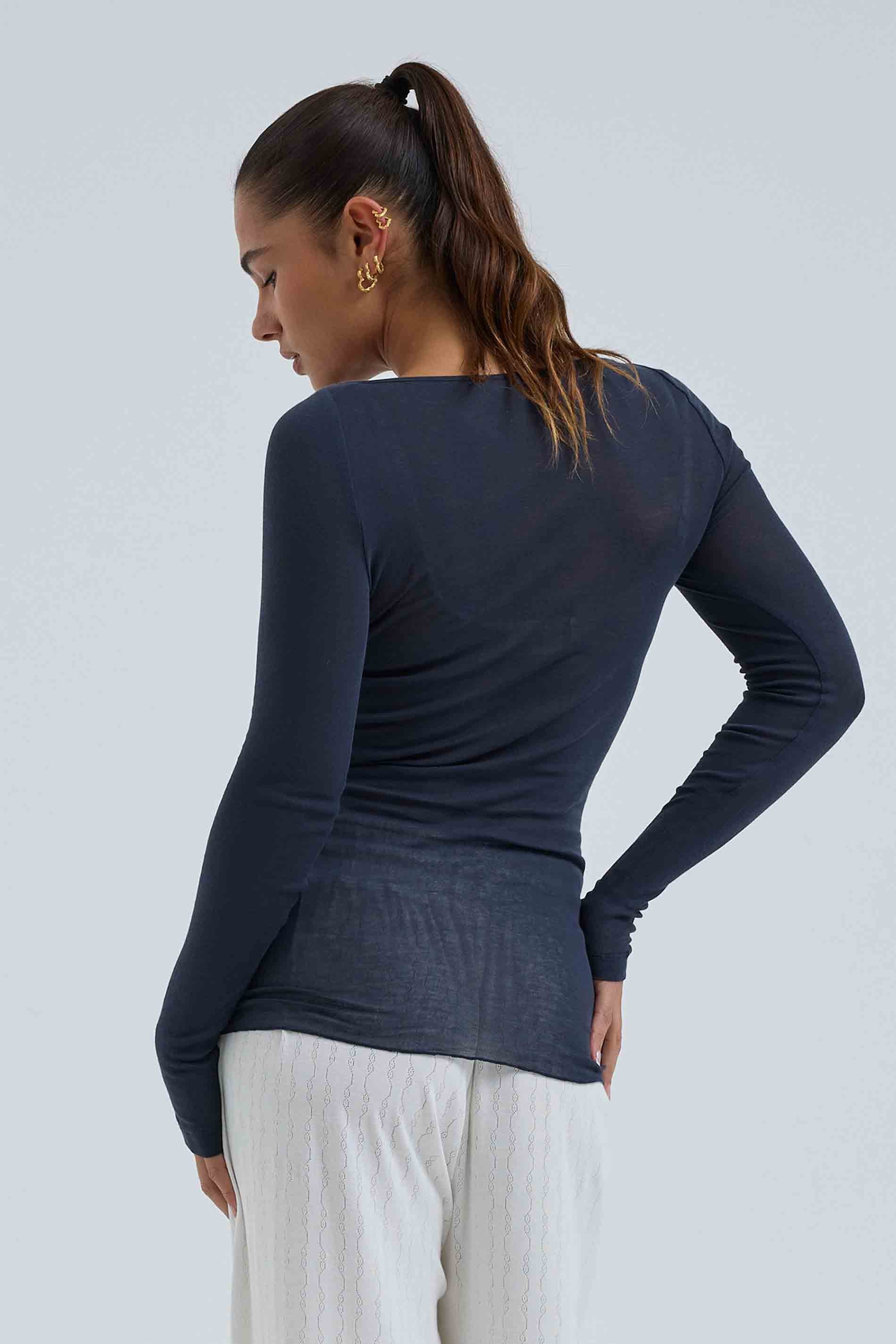 L/S Shirt Cotton Boat Neck - Midnight / back